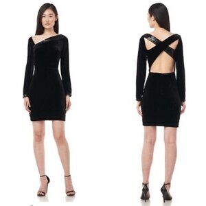 NWOT Love Theia Black Velvet Open Back Mini Formal Prom Cocktail Dress